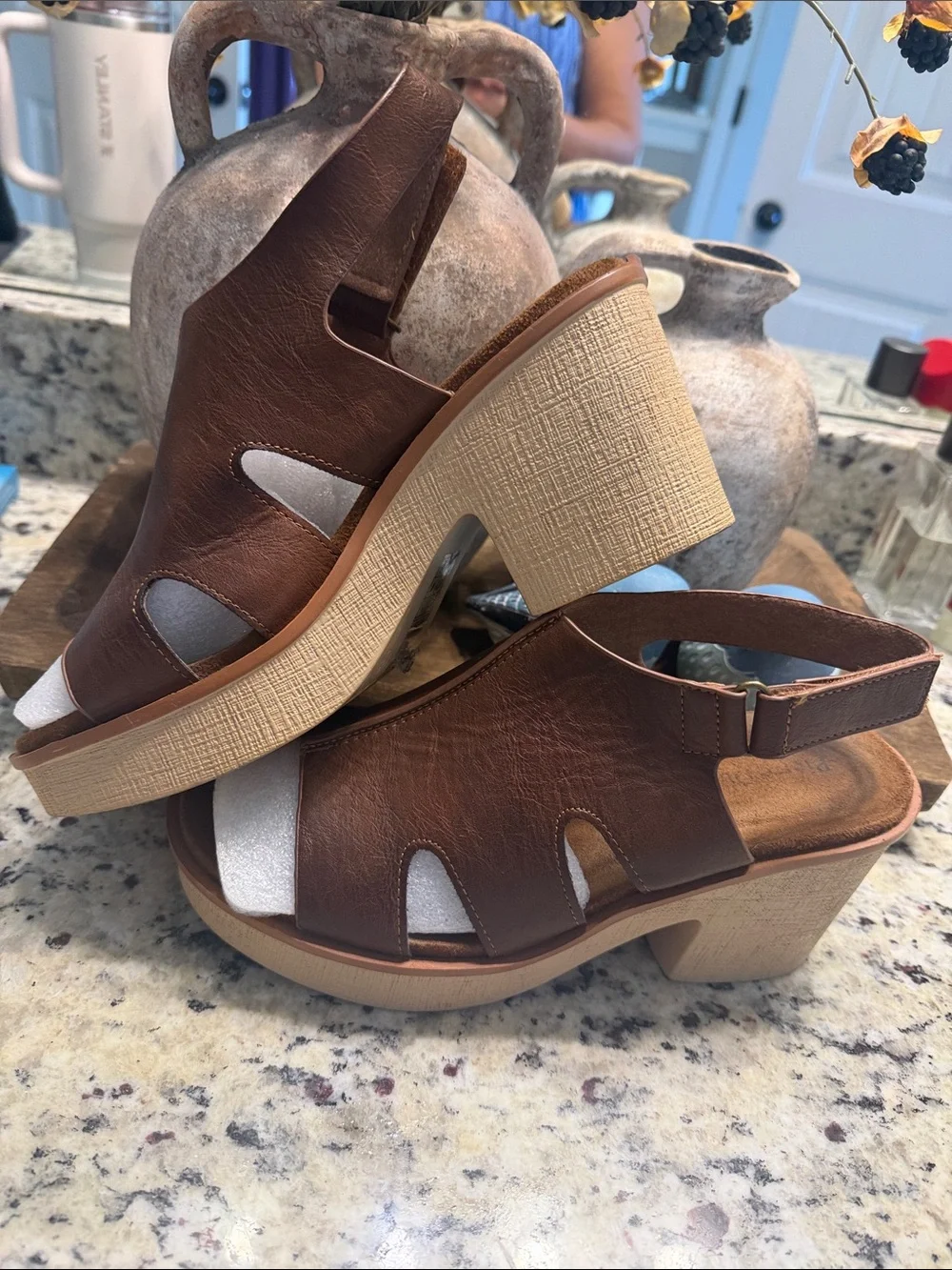 Pierre Dumas Brown Women's Leather Slingback Sandals - Platform Heel